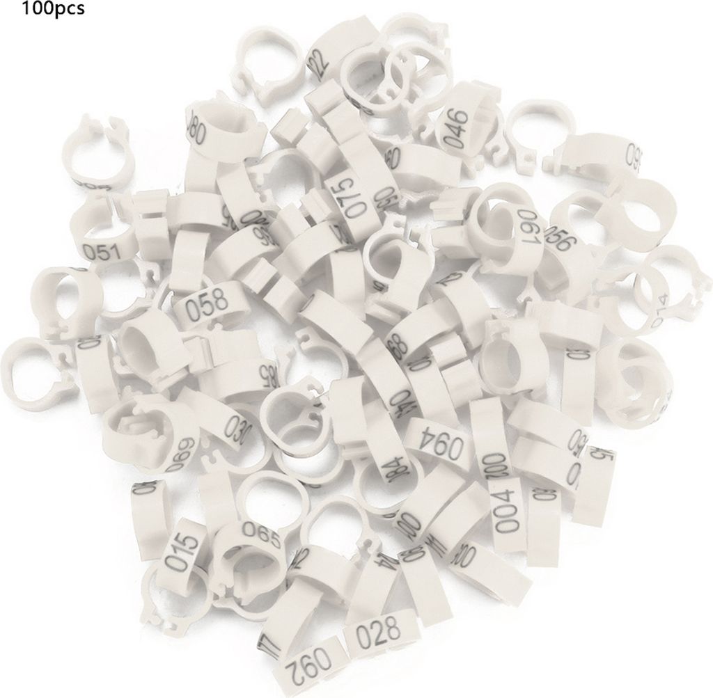 100 Stück Vogel-Fußringe, nummeriert 001-100, für Brieftauben, 8mm, weiß
