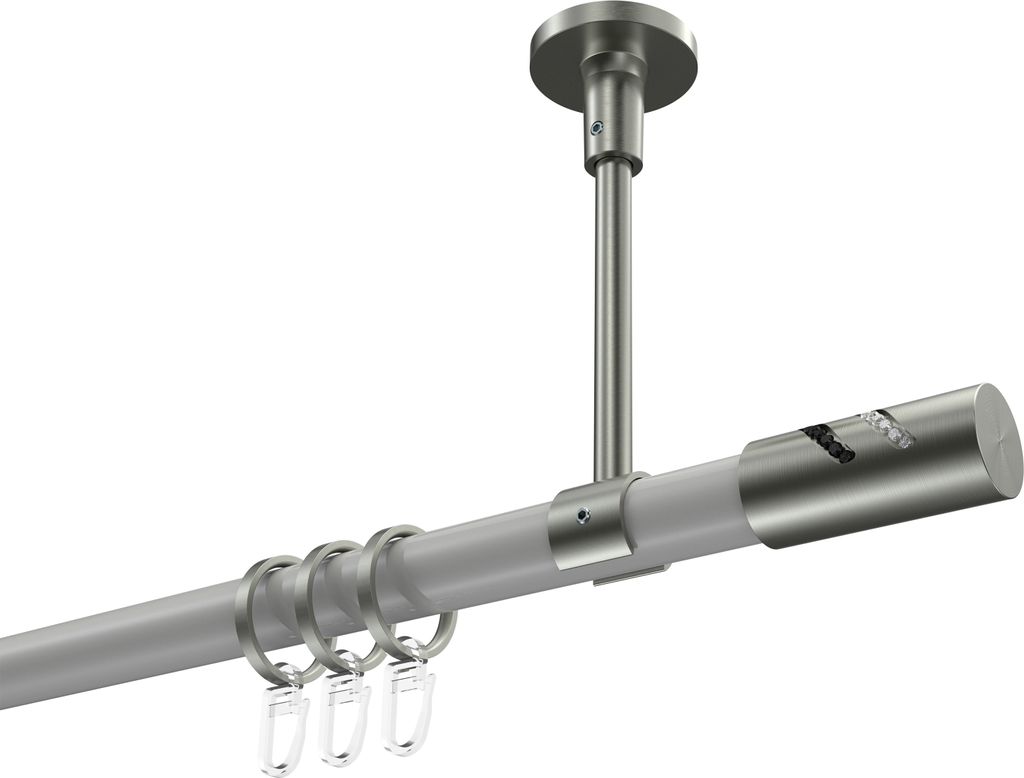 Interdeco Gardinenstange / Vorhangstange Weiß / Edelstahl-Optik, Typ Sonette Zoena (Glitzerzylinder) Deckenmontage, 20 mm Ø 1-läufig, 540 cm