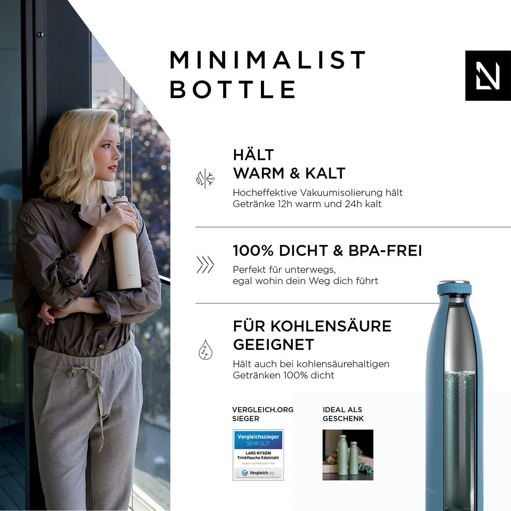 Gourde Isotherme 1L en Acier Inoxydable - Bouteille Eau Sport et Vélo