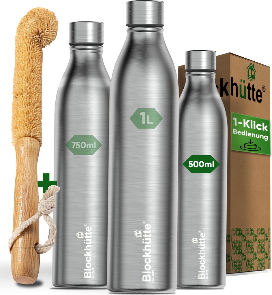 Blockhütte Edelstahl Trinkflasche 500ml - Isoliert 24h Heiß Produktbild 