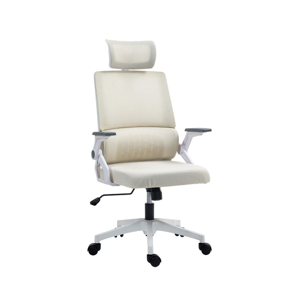 Bürostuhl Schreibtischstuhl Office-Stuhl, höhenverstellbar, 1 Kopfstütze, 60 x 61 x 121,5 cm Beige