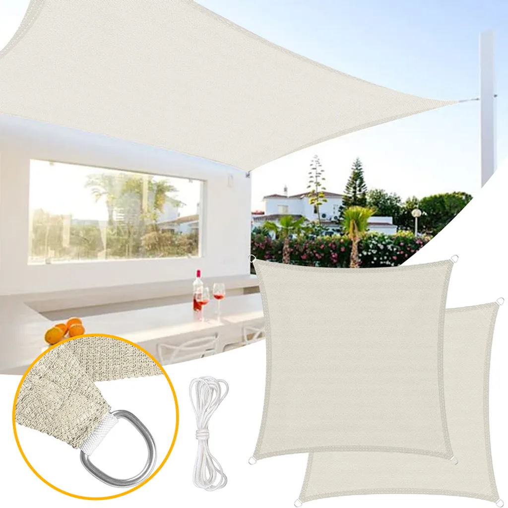 Voile d'ombrage anti-UV 5x5m HDPE Crème Contre la Chaleur Extérieure