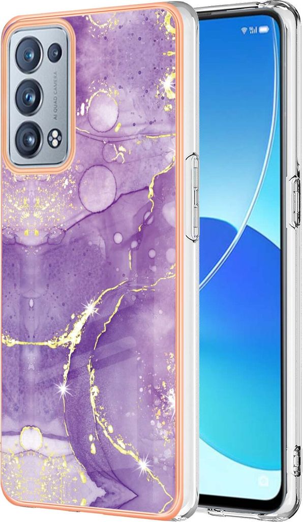 Reno6 Pro 5G Case, WindCase Marble Pattern Hybrid Hard Back Weich TPU Bumper Protective Case Cover for OPPO Reno6 Pro 5G Lila
