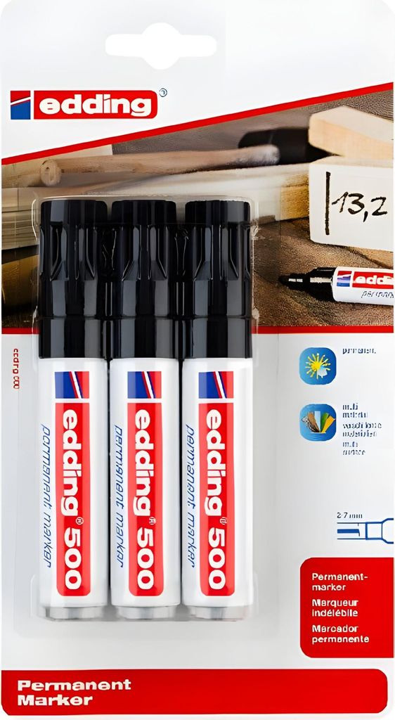 edding 500 permanente stift, zwart (verpakking met 3 stuks) Productafbeelding 
