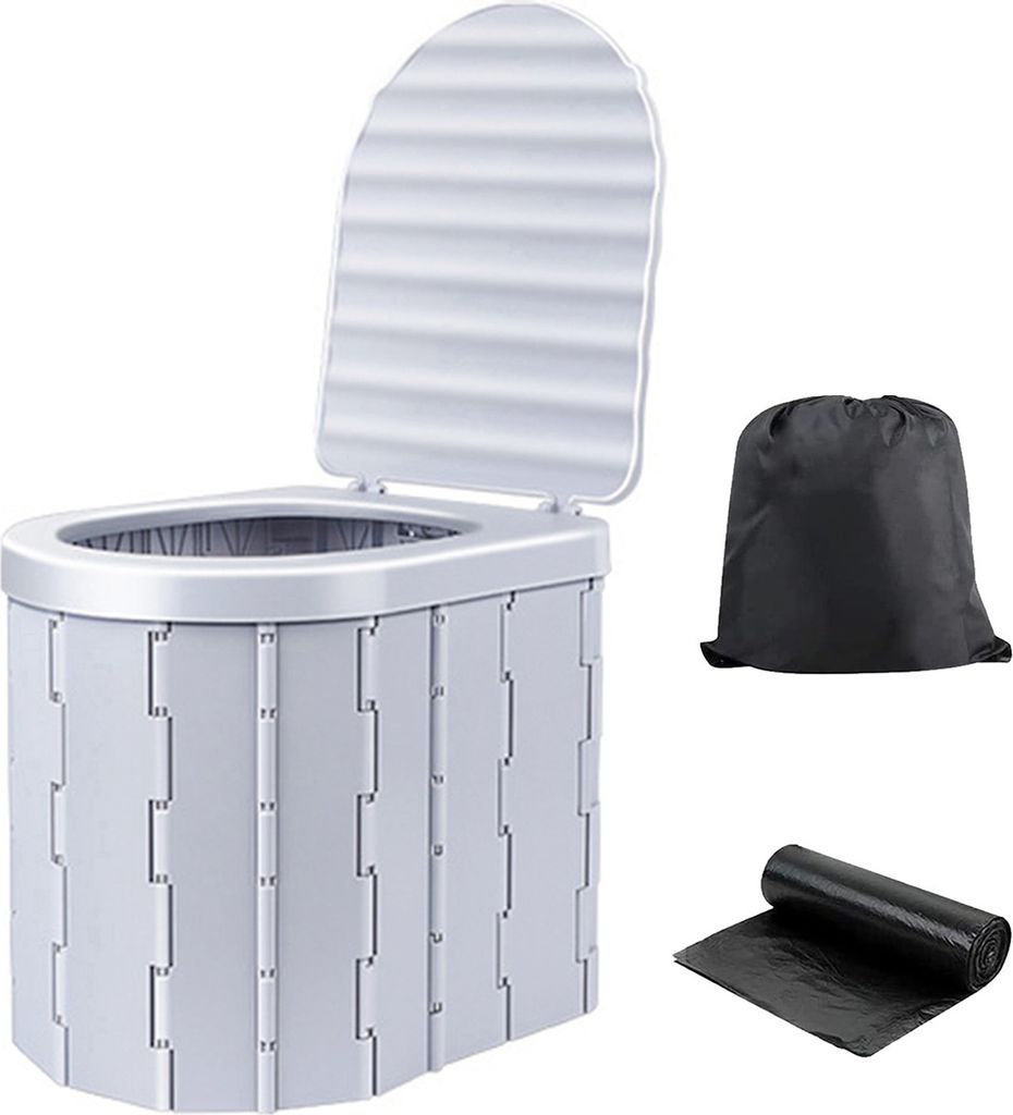 Tragbare Klapptoilette für Erwachsene mit Deckel, 20 Müllsäcke, strapazierfähig, für Outdoor-Camping, Wandern, Wohnmobil, Reisen, Roadtrip, Au...
