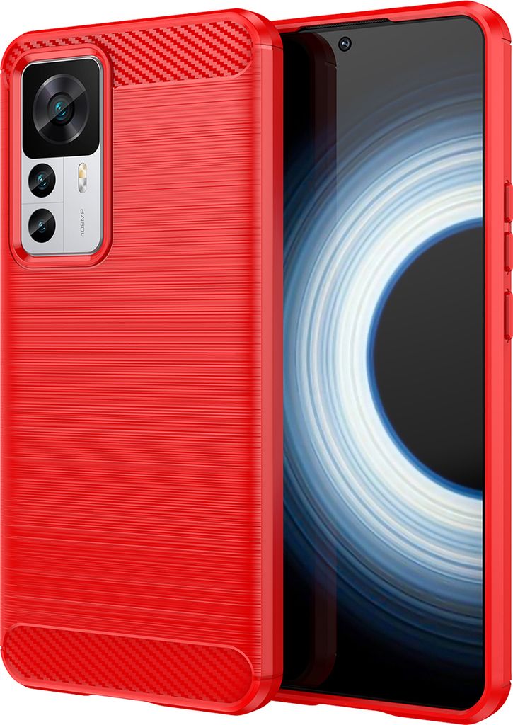 Xiaomi 12T Hülle, Carbon-Faser TPU Silikon Stoßfest Schutzhülle für Xiaomi 12T / 12T Pro Rot