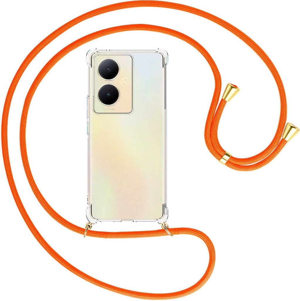 Handykette Backcover-Schutzhülle mit Band (Metall goldfarben) für vivo Y78 5G, Y78 Plus 5G, V29 Lite 5G - neonorange
