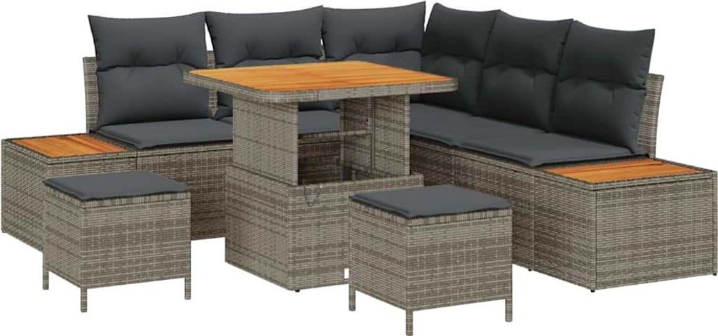 Gartensofa-set mit Kissen mit Speicher 8 pcs Grau Poly Rattan