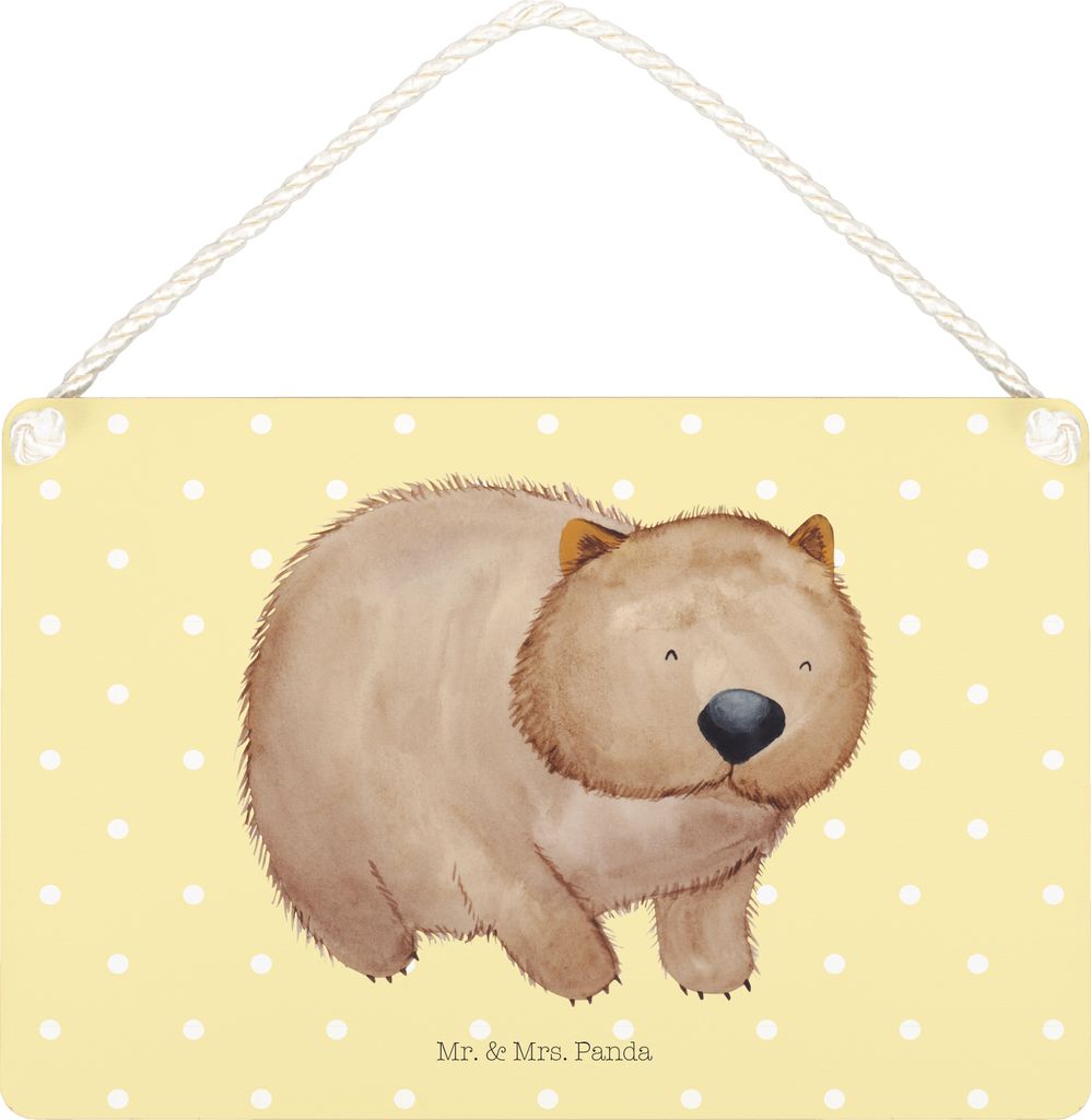 Mr. & Mrs. Panda Wandbild Holz Wombat DIN A6 - Gelb Pastell - Geschenk, Schild, kleine aufmerksamkeit, wandtafel, Spruch, Türschild, Australien, M...