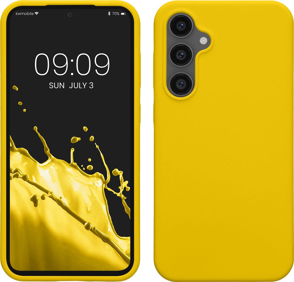kwmobile Hülle kompatibel mit Samsung Galaxy S23 FE Hülle - Silikon Handy Case - Handyhülle weiche Oberfläche - kabelloses Laden - Strahlend Gelb