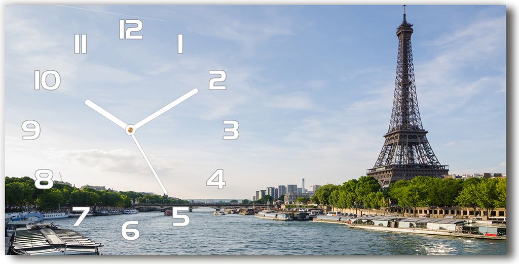 Wanduhr aus Glas – 60x30 cm - Glasbild - Glasuhr - Gehärtetes Glas - weisse-zeiger - Eiffelturm Paris