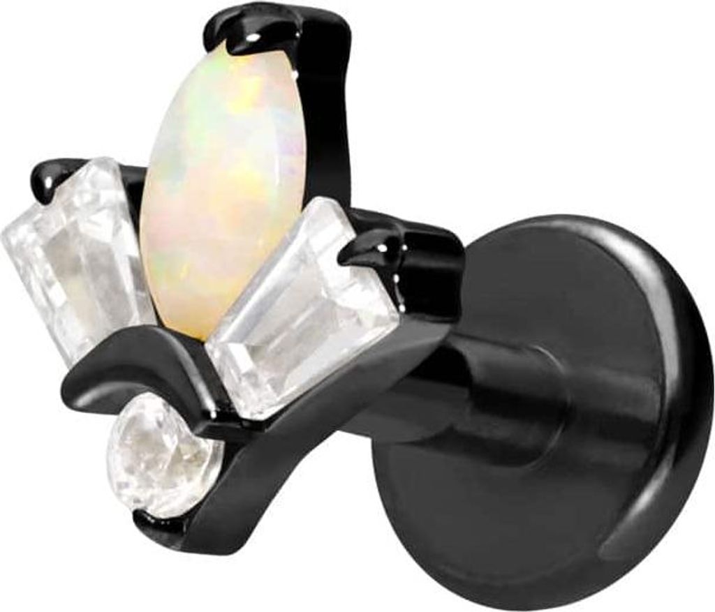 Ohrpiercing, Nasenpiercing Titan Labret mit Innengewinde LOTUSBLÜTE Schwarz Stablänge: 5mm | Stabstärke: 1,2mm