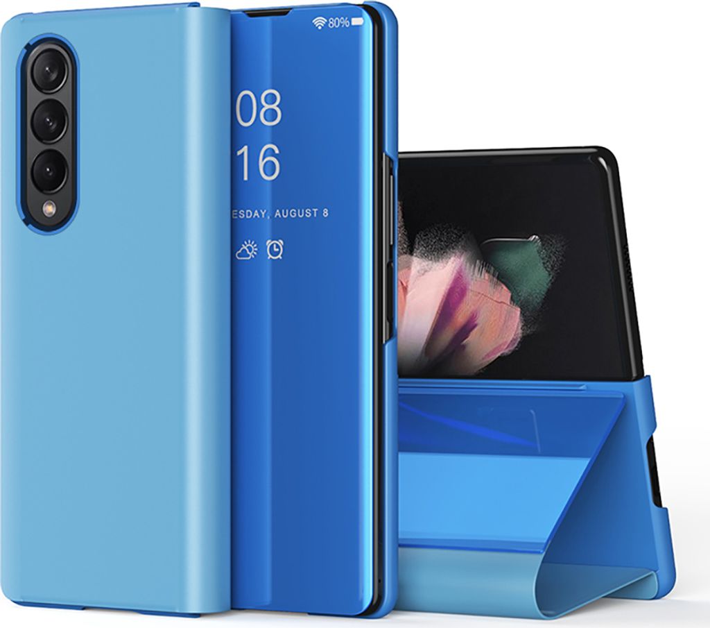 Galaxy Z Fold 3 5G Hülle, Überzug Spiegel Smart View Schutzhülle Klapphülle mit Ständer für Samsung Galaxy Z Fold 3 5G Blau