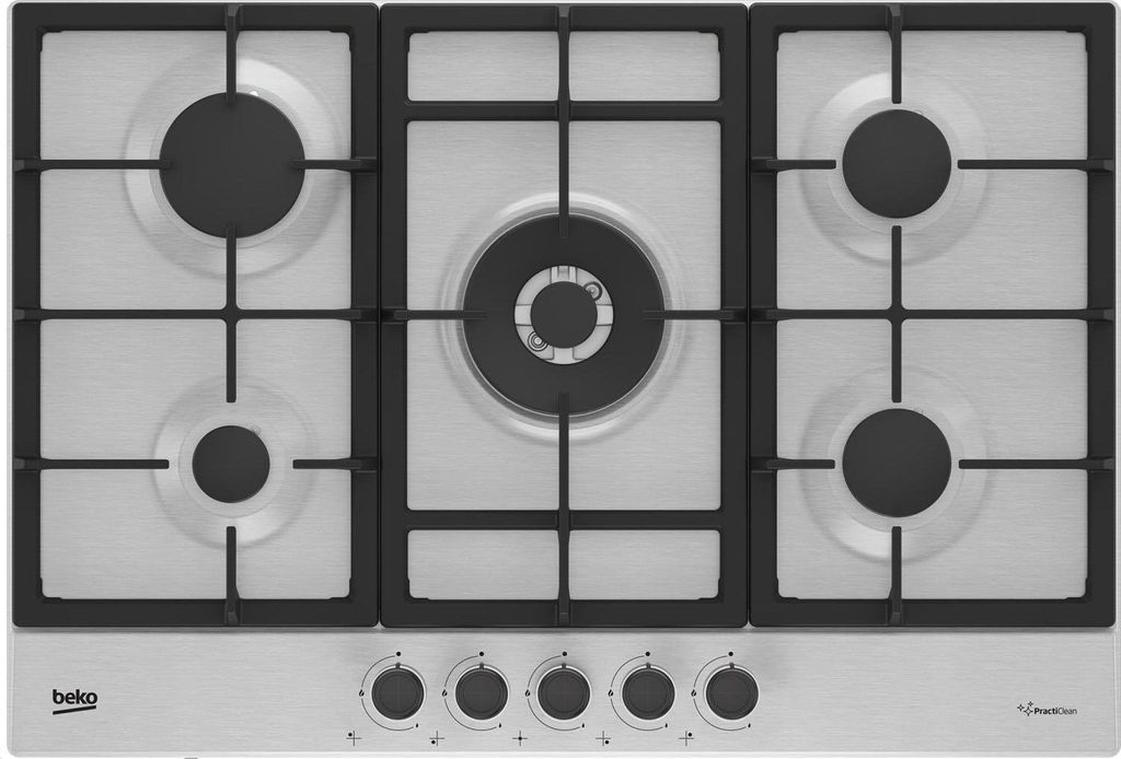 Beko HIAW75225SXE Einbau-Gaskochfeld aus Gusseisen mit 4 Brennern, 75 cm, Edelstahl