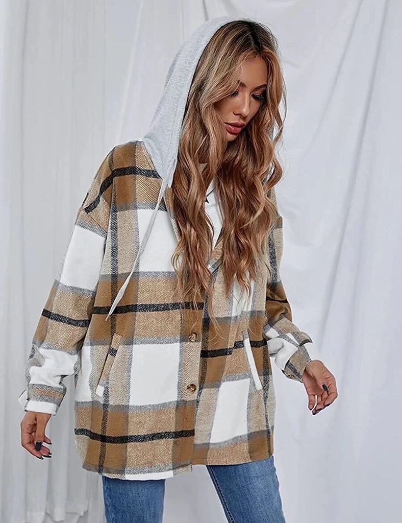 ASKSA Damen Karierte Kapuzen Warm Hemdjacke mit Kapuze Produktbild 4