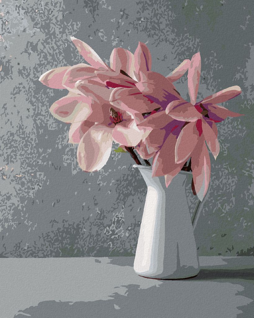 Zuty - Malen nach Zahlen - ROSA MAGNOLIEN IN WEISSER KERAMIKVASE, 40x50 cm, mit Keilrahmen (bereits gespannt)