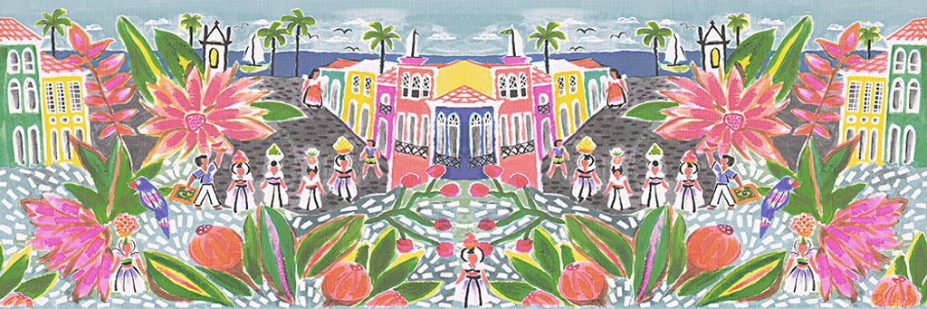 Livingwalls Bordüre Oilily Young, blau, bunt, grün, 5,00 m x 0,17 m, 961301, 96130-1