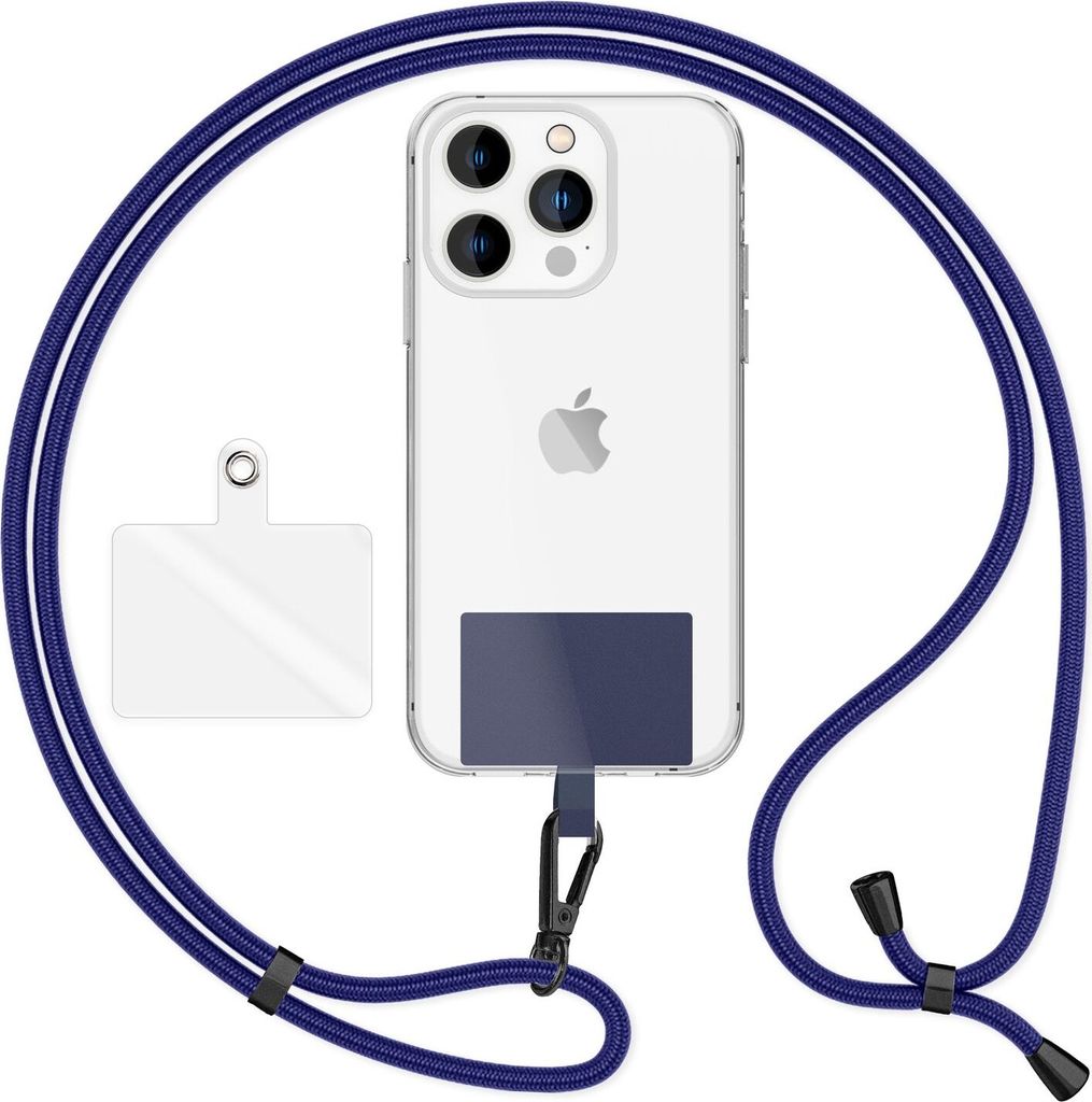 HoldMe Air Edition - Universal Lanyard mit 2 Pads & Karabinerhaken (matt-schwarz) - 160cm Handyband zum Umhängen - Dunkelblau