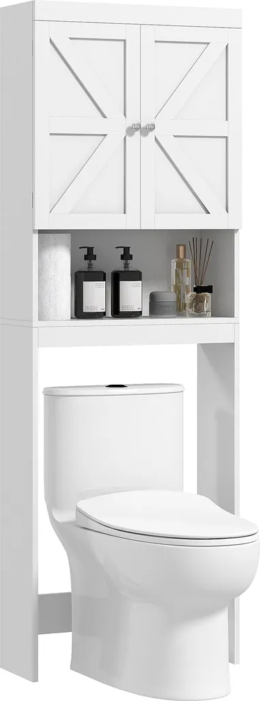 Meuble de rangement WC HOMCOM 2 portes et étagère 170H cm en bois blanc