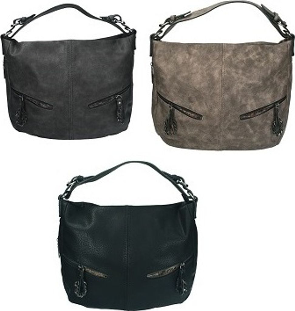 Damen Handtasche PARIS 4 Schultertasche Umhängetasche mit Reißverschluss und 2 Schulterriemen Farbe - taupe - CZ17466