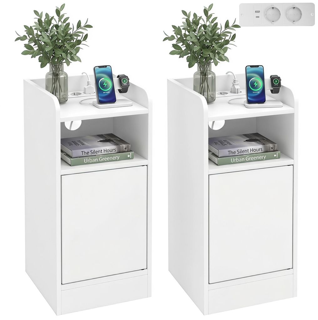 HOMCOM Nachttisch 2er-Set mit Ladestation, offenem Fach für Produktbild 