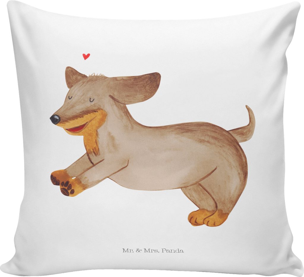 Mr. & Mrs. Panda Zierkissen Hund Dackel - Weiß - Geschenk, Sofa Kissen, kuschelkissen 40x40, Tierliebhaber, Braun, Dekokissen, Hunde, Sofakissen, ...