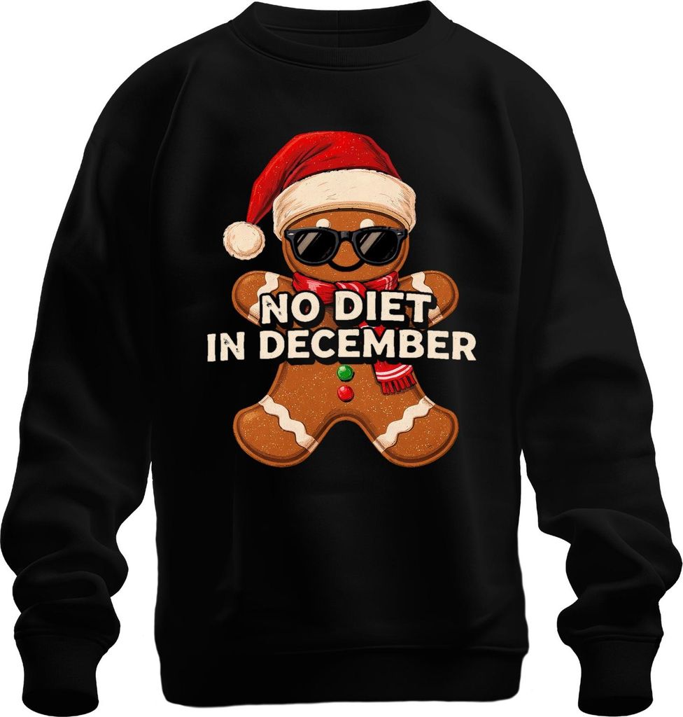 NO DIET IN DECEMBER Lebkuchenmann Weihnachten lustig Sonnenbrille Uni Sweatshirt Pullover, Schwarz, 3XL