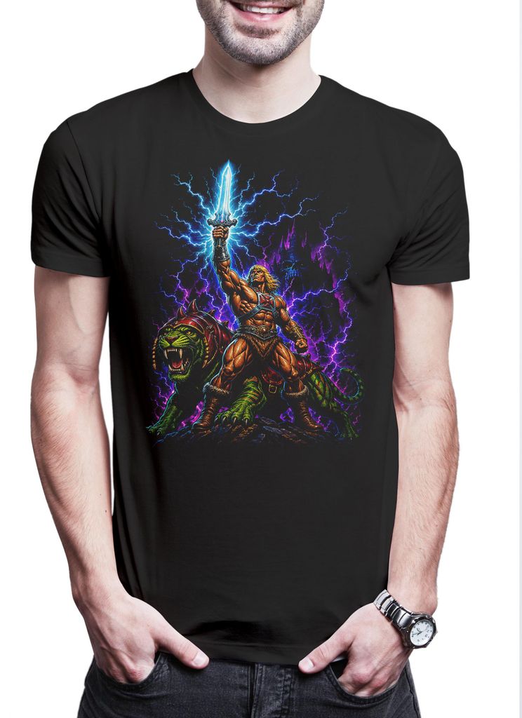 Urban Backwoods Universe Battle Attack Cat, Herren T-Shirt, Farbe: Schwarz, Größe: XS