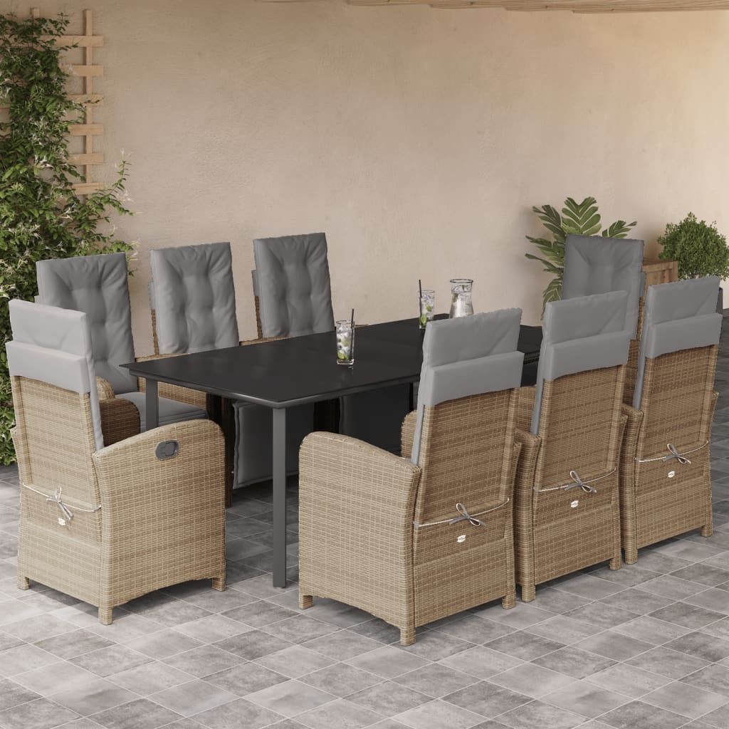 "WINTER SALE" 9-tlg. Garten-Essgruppe - elegantes Design - Sitzgruppe/Gartenmöbel-Set - mit Kissen Beige Poly Rattan - Terassenmöbel NeuMöbel902265