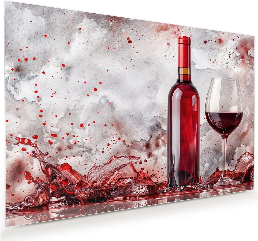 Glasbild 75x50cm in XXL für Wohnzimmer, Schlafzimmer Motiv Rotwein mit Glas