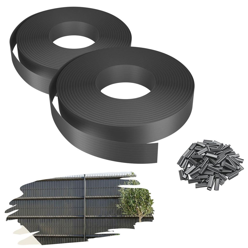 YARDIN PVC Zaunblende Sichtschutzstreifen Gartenzaun Windschutz Sichtschutzmatte Flechtband 35m Grau mit 50 Clips