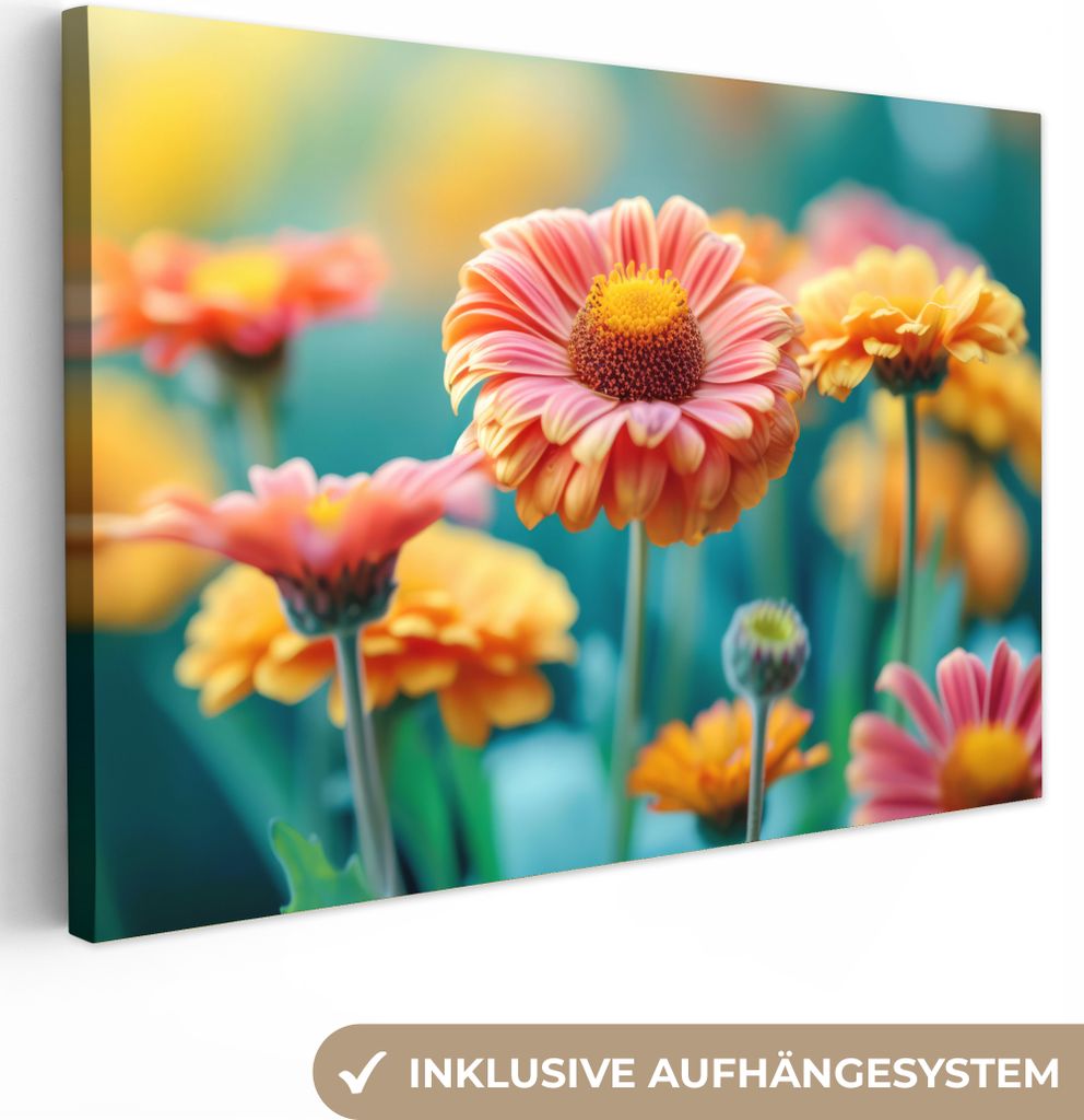 MuchoWow - Leinwandbilder - Blumen - Bunt - Natur - Gerbera, Wandbild, Wanddeko Bilder Wohnzimmer, 30x20 cm