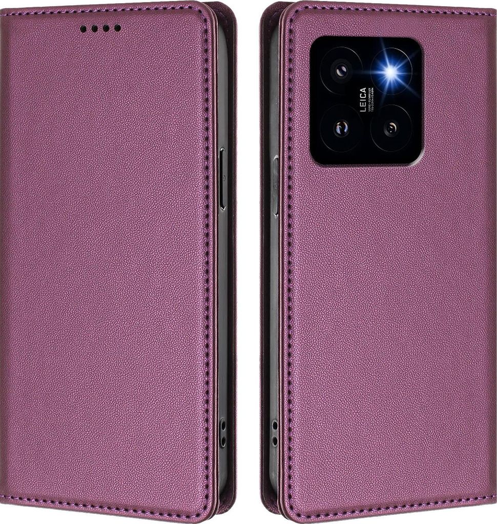 Handyhülle für Xiaomi 14 Pro, Kunstleder Klapphülle Stoßfeste Magnetische Hülle mit Ständer Lila