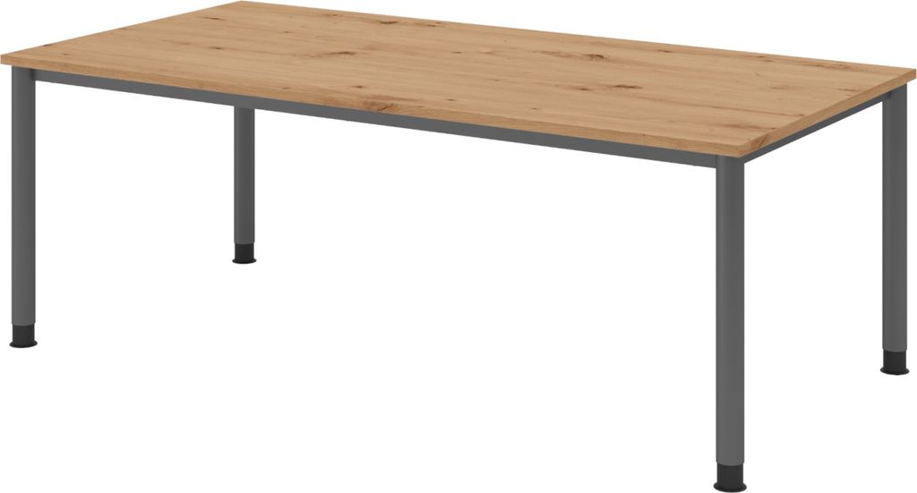 bümö Schreibtisch Serie-H Gestell: Graphit - Nachbildung: Asteiche, Größe: 200 x 100 cm