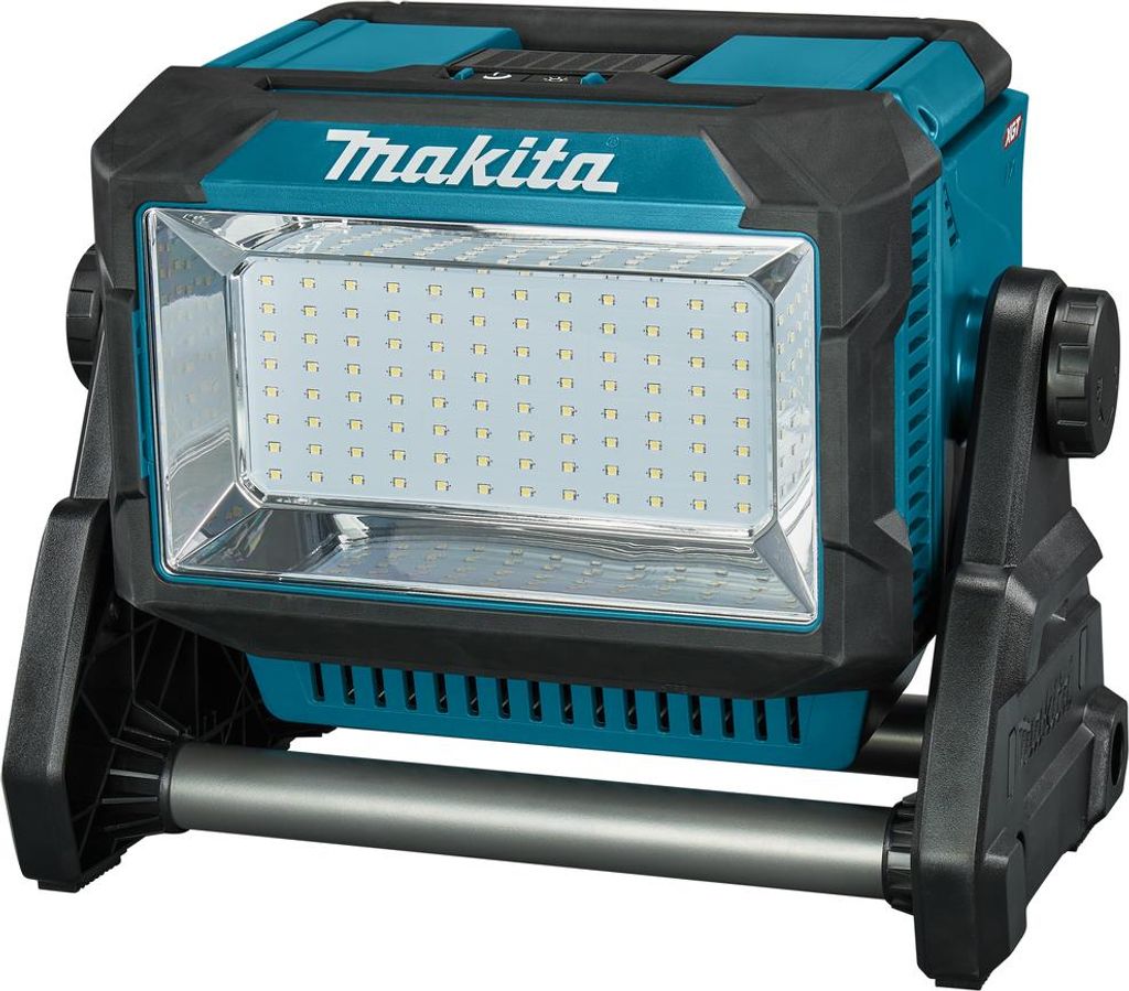 A Makita LED work light is shown from a front-diagonal angle against a white background.