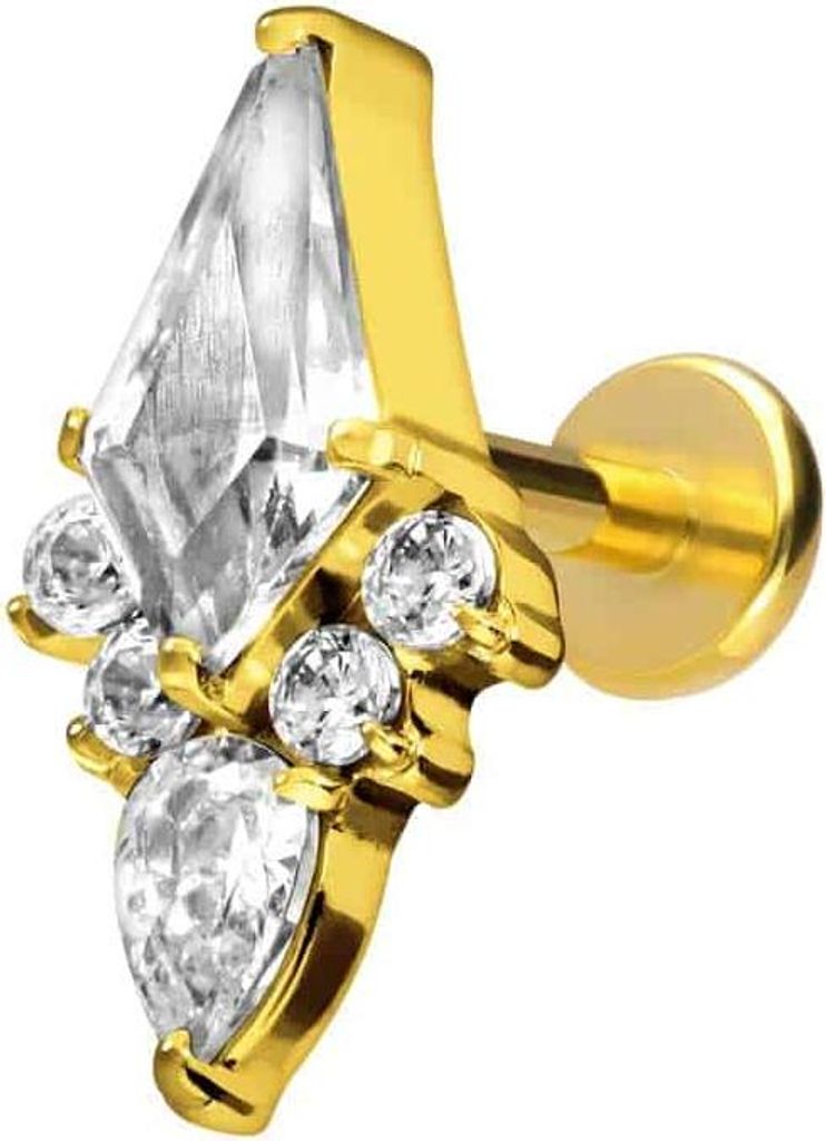 Ohrpiercing, Nasenpiercing Titan Labret mit Push Fit KRISTALLSCHILD Gold Stablänge: 9mm | Stabstärke: 1,2mm