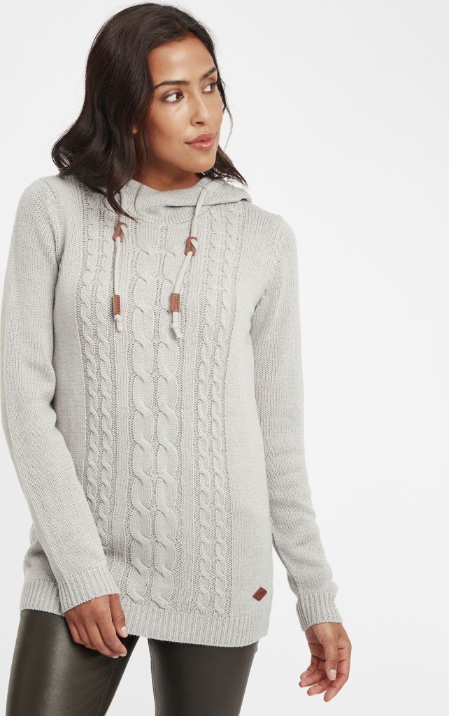 OXMO OXCable Damen Strickpullover Grobstrick Pullover mit Kapuze Kordelzug Rippbündchen Regular fit