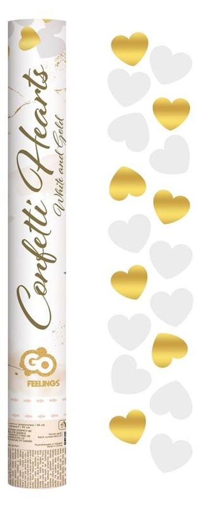 Konfettikanone gold weiß Herzen 40 cm Produktbild 