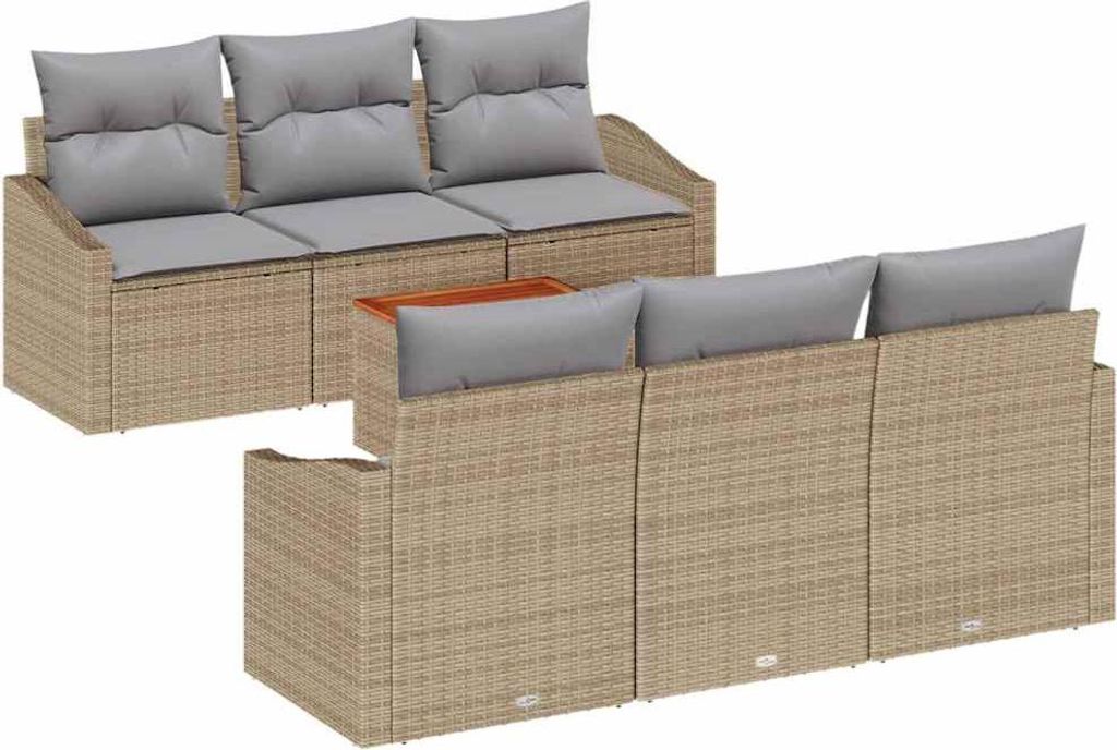 Gartensofa-set 7 pcs Beige und Hellgrau Poly-Rattan