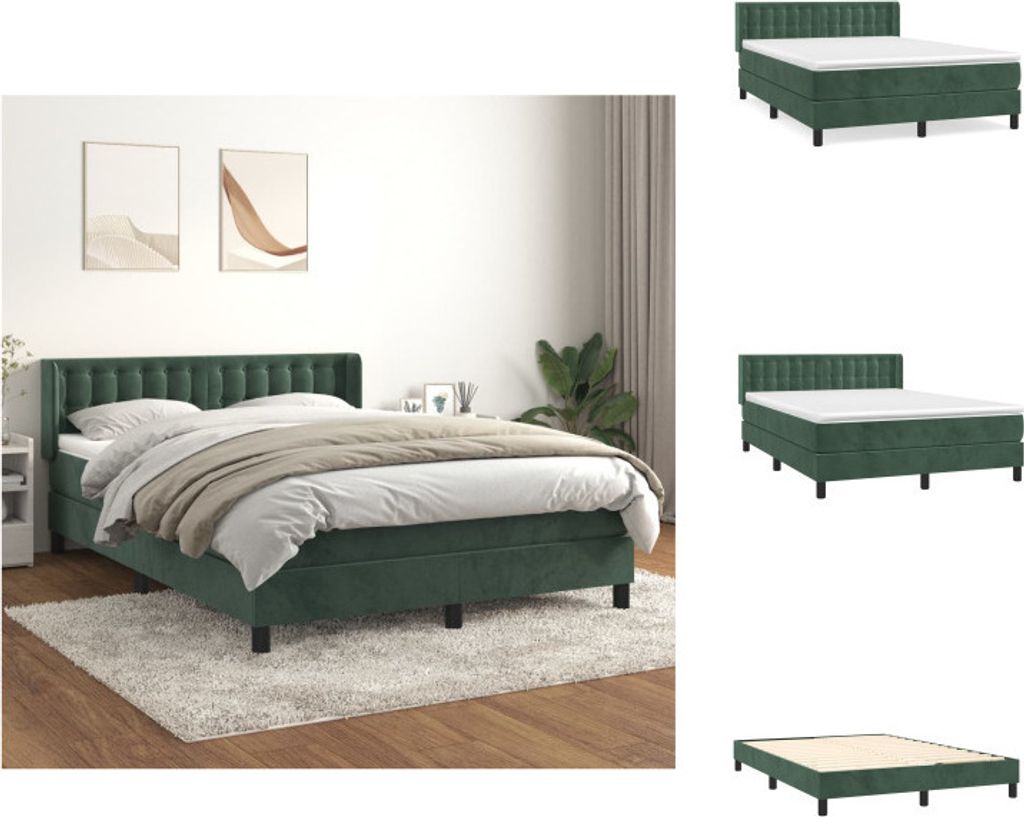 vidaXL Boxspringbett mit Matratze Dunkelgrün 140x200 cm Samt - Betten & Bettgestelle