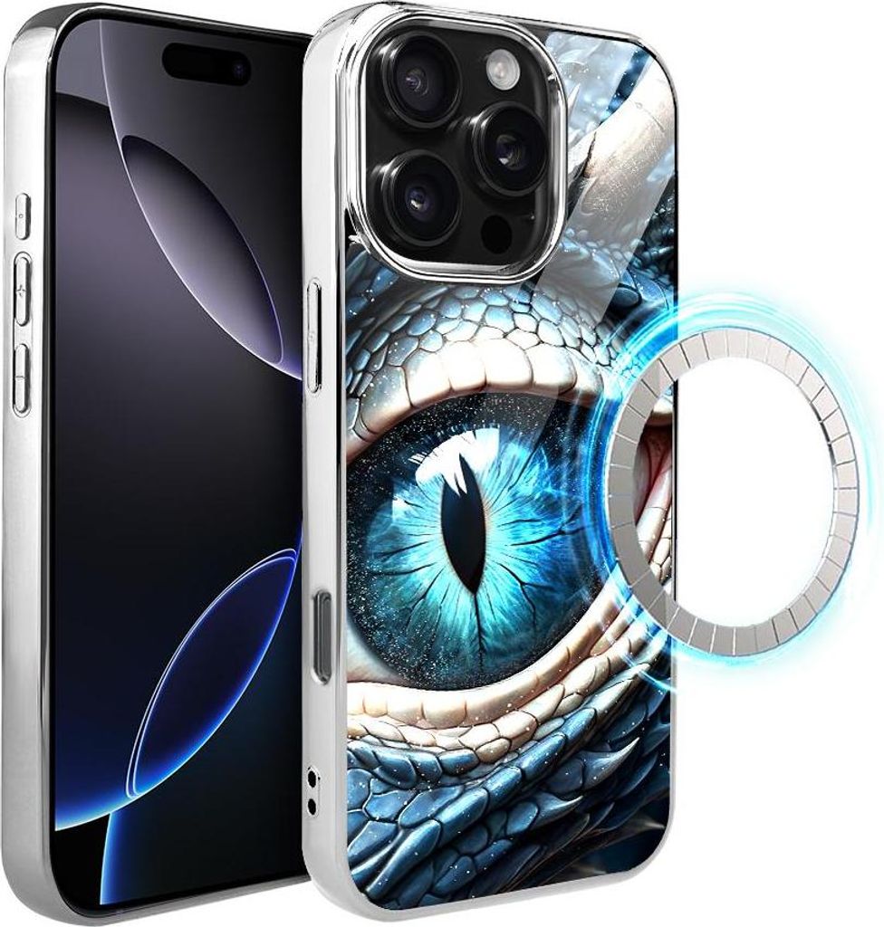 iPhone 16 Pro IBIZU Elite Glass Case mit MagSafe, Glasrückseite, Ice Dragon Eye, Silber