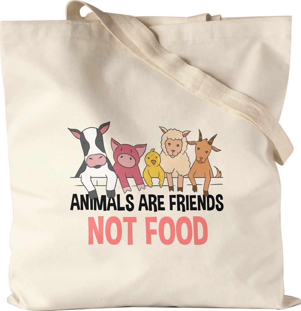 Animals Are Friends Not Food Jutebeutel Stoffbeutel Canvas Vegan Vegetarier Geschenkidee Plant-Based Tierwohl