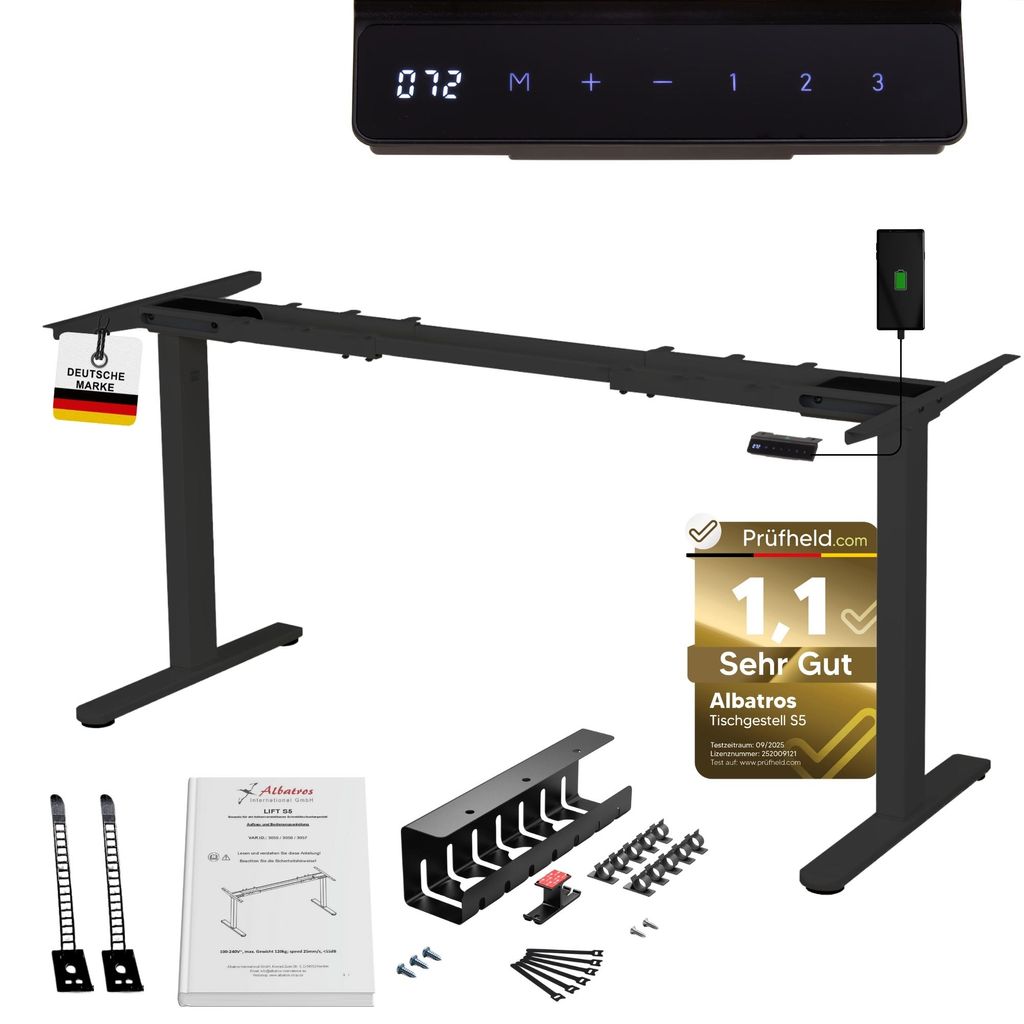 ALBATROS Schreibtisch-Gestell Lift S5B + Kabelkanal, Produktbild 