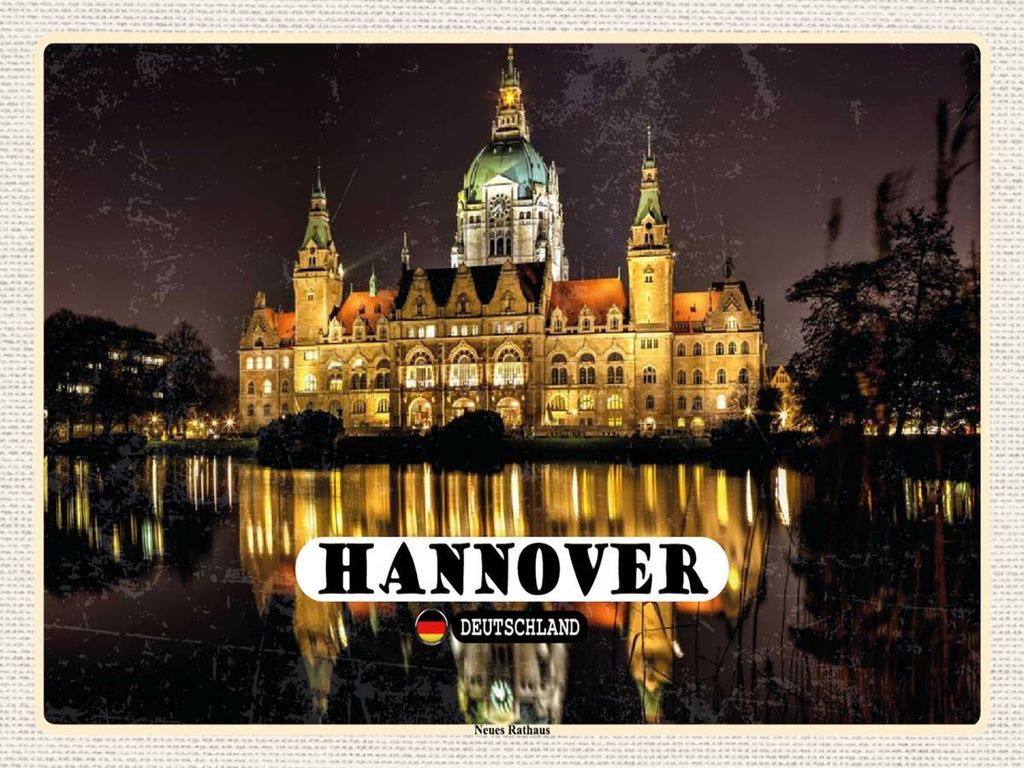 vianmo Holzschild 30x40 cm Hannover Neues Rathaus Abend Bildmotiv Reisemotiv Abenteuer Reisen