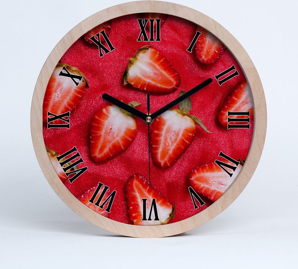 Holzuhr 20fi cm wanduhr - schwarze Spitzen - Erdbeeren in Scheiben geschnitten