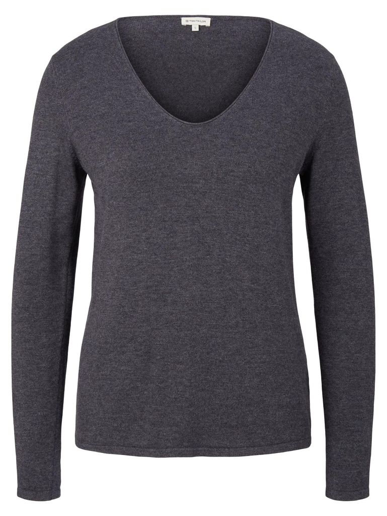 TOM TAILOR Dünner Strickpullover Knitted Basic Stretch Sweater Langarm V-Neck Größe: XS