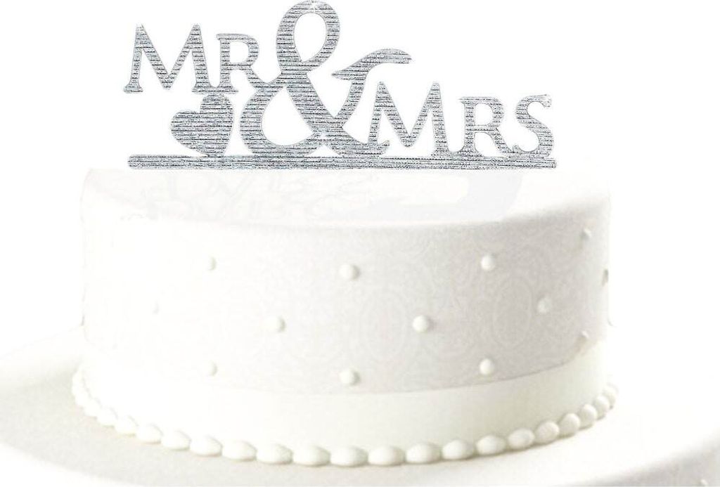Oblique Unique Hochzeitstorten Topper Mr & Mrs Kuchendeckel Hochzeit - silber