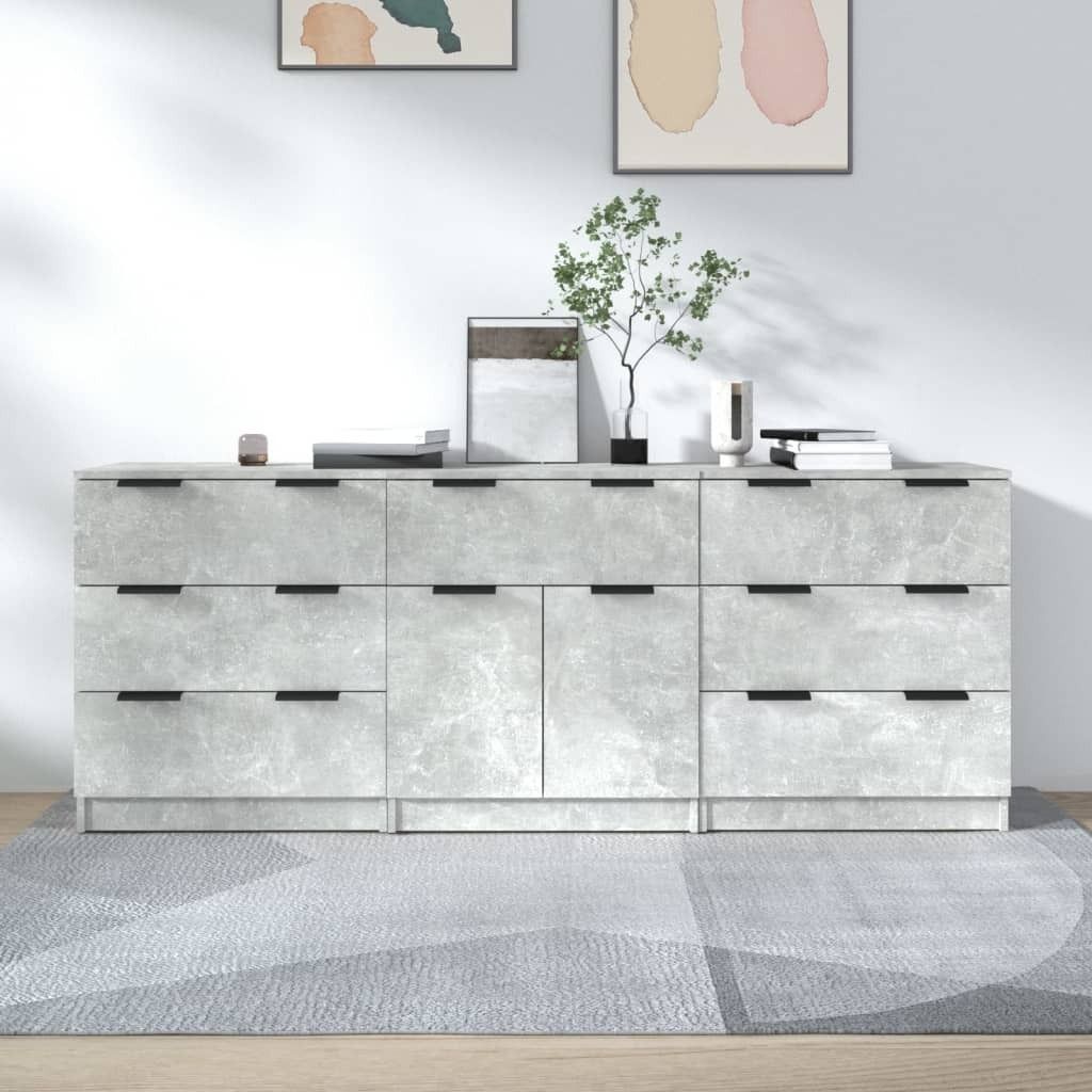 vidaXL 3-tlg. Sideboard-Set Betongrau Holzwerkstoff Produktbild 