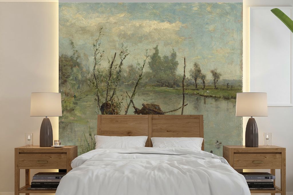 MuchoWow Fototapete für Wohnzimmer oder Schlafzimmer Wandtapete Vinyl Motivtapete Entennester - Gemälde von Paul Joseph Constantin Gabriel - 35...