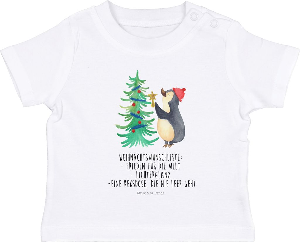 Mr. & Mrs. Panda T-Shirt Pinguin Weihnachtsbaum 0. - 6. Monat - Weiß - Geschenk, Winter, Weihnachten, Öko Baby, Babyshirt, Shirt, Organic